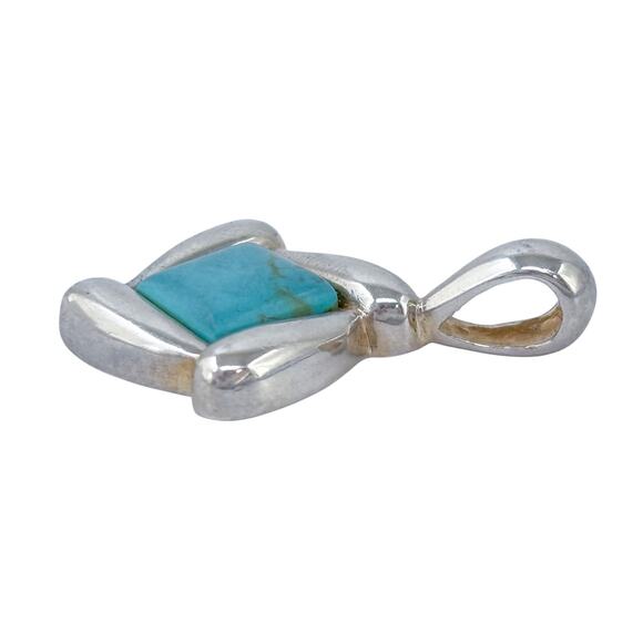 Estate Sterling Silver 925 Turquoise-Color Magnesite Square Pendant - Picture 6 of 8